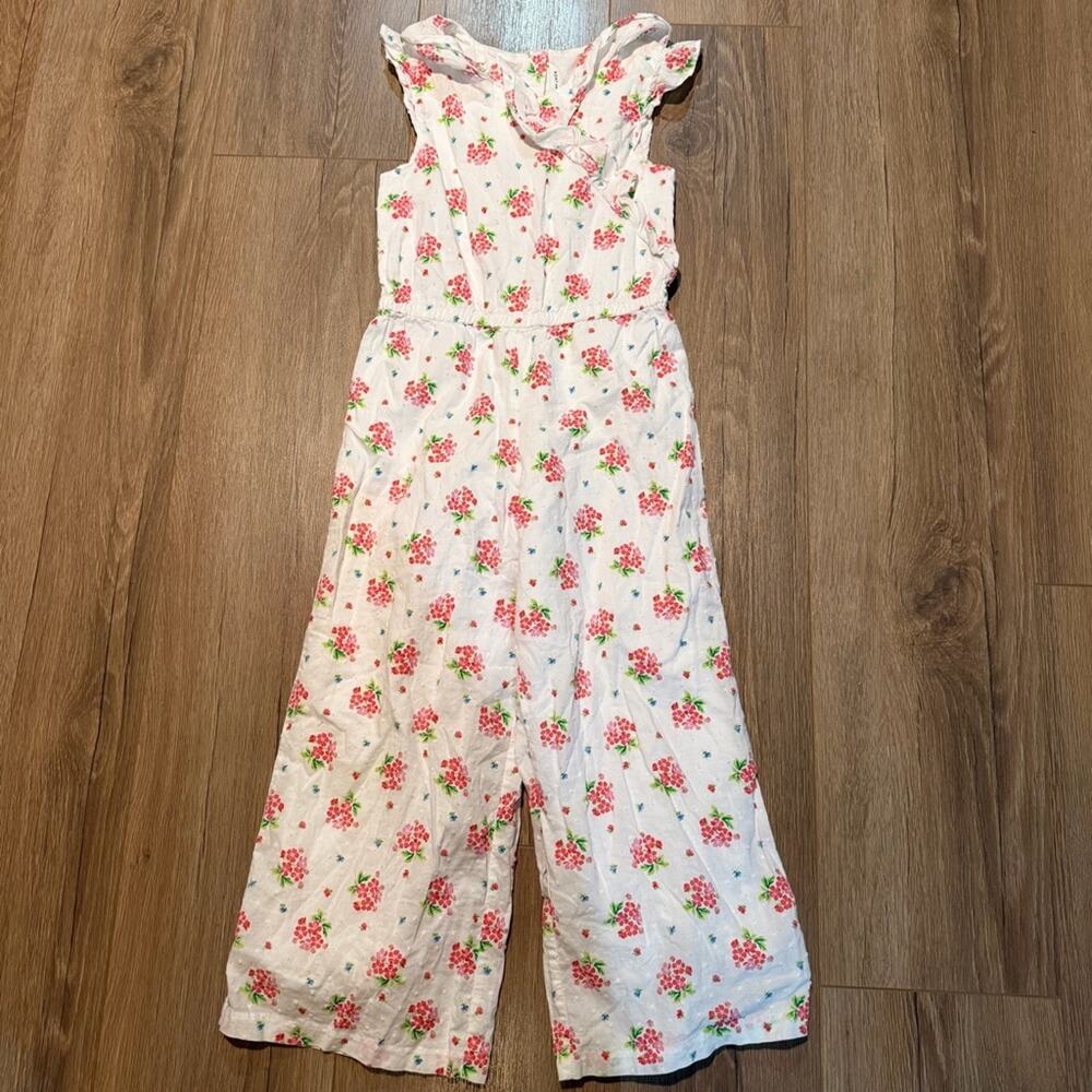 Janie & Jack Swiss Dot Floral Jumpsuit Girls White Pink Size 8